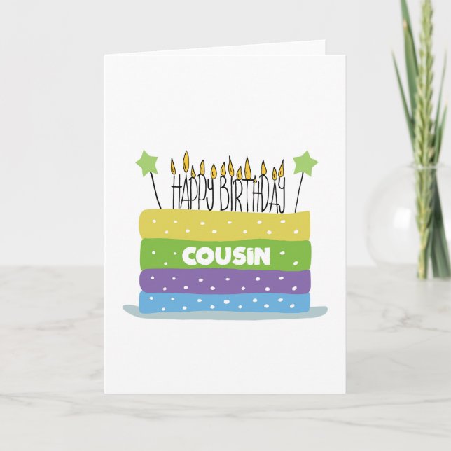 Para Cousin Cake and Candles Feliz Cartão de Anive (Frente)