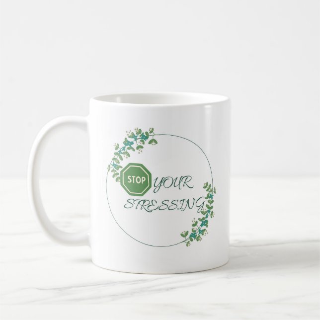 pára de te estressar, caneca de café verde Inspira (Esquerda)