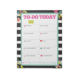 Para Fazer Hoje - Bloco de Notas Floral de Stripe 