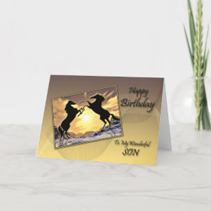 Para Filho um cartão de aniversário com cavalos de