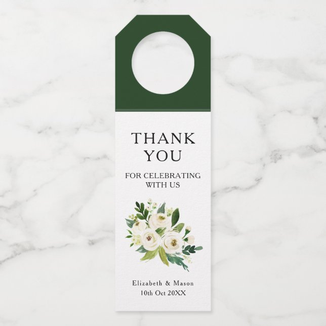 Para Garrafa Casamento Verde Branco Floral Obrigado Etiqueta De (Frente)