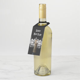 Para Garrafa Champagne Preto e Branco Bokeh Etiqueta de Pendura