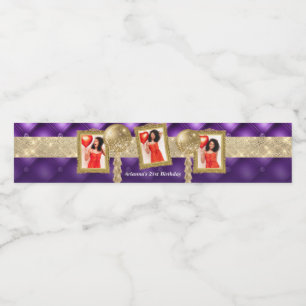 Para Garrafa D'água Rótulo de Água Roxo e Dourado com Imagens