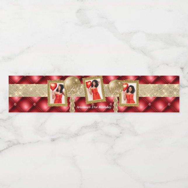 Para Garrafa D'água Rótulo de Água Vermelho e Dourado com Imagens (Rótulo Único)