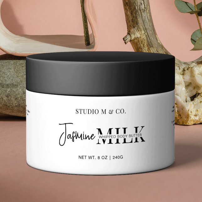 Para Garrafa D'água Rótulo do Invólucro de Jar Cosmético Preto Moderno (Cosmetic Jar Wrap Around Label, great for body butter jars, scrubs or lotions.)