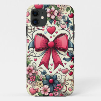 Para iPhone 11 Arco Elegante e Capa de telefone Floral de Cerejas