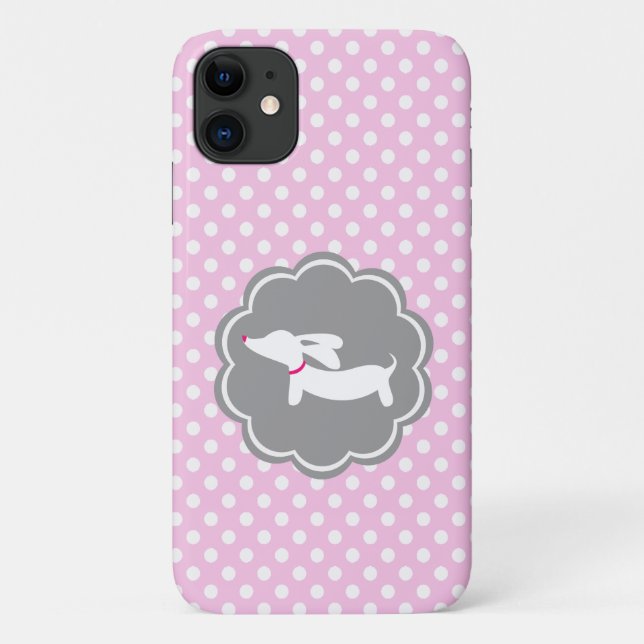 Para iPhone 11 Bolinhas rosa Capa de telefone móvel Dachshund (Verso)