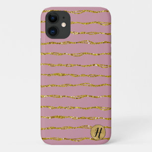 Para iPhone 11 Brilho Dourado e Capa de telefone rosa esbranquiça