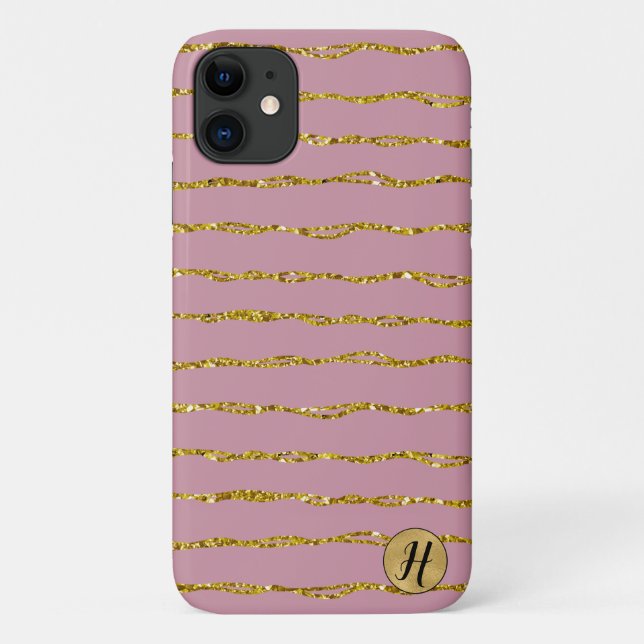 Para iPhone 11 Brilho Dourado e Capa de telefone rosa esbranquiça (Verso)