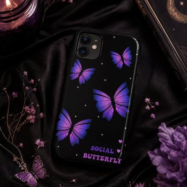 Para iPhone 11 Capa de telefone borboleta preta e roxa (Criador carregado)