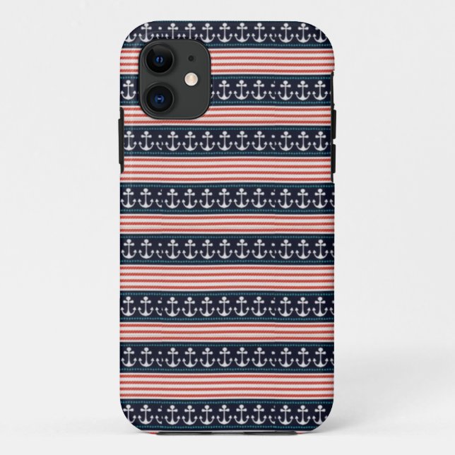 Para iPhone 11 Capa de telefone branca-vermelha e náutica (Verso)