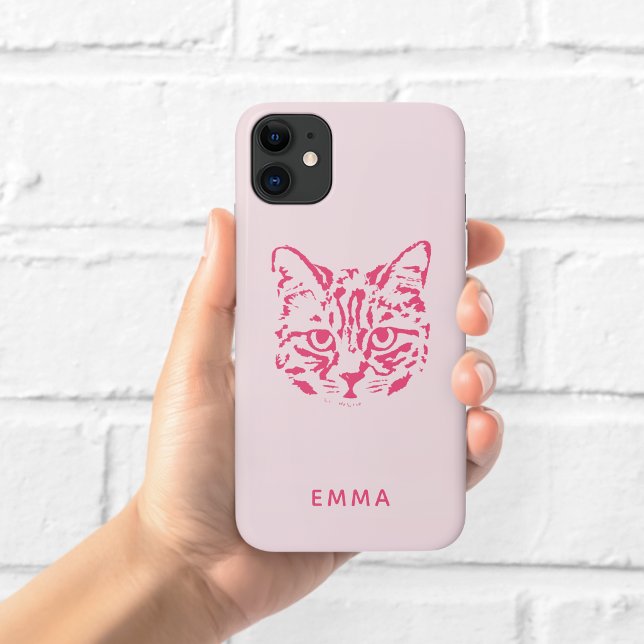 Para iPhone 11 Capa de telefone com ilustração de gato rosa (Criador carregado)