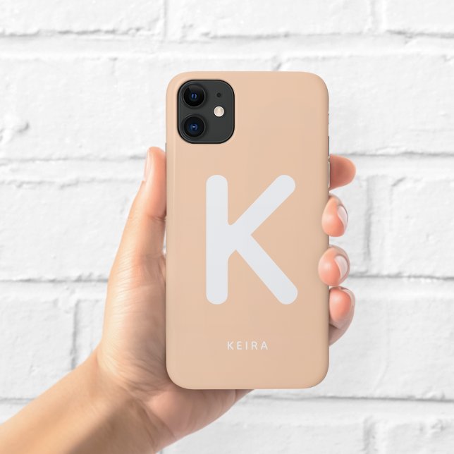 Para iPhone 11 Capa de telefone com monograma de pêssego (Criador carregado)