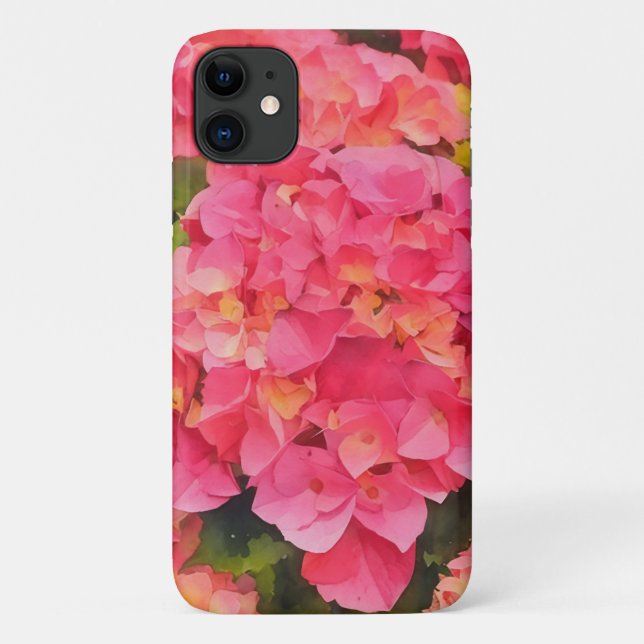 Para iPhone 11 Capa de telefone de Arte Floral Rosa Hidrangea Flo (Verso)