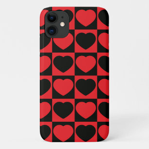 Para iPhone 11 capa de telefone de corações preto e vermelho