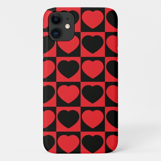 Para iPhone 11 capa de telefone de corações preto e vermelho (Verso)