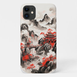 Para iPhone 11 Capa de telefone de Tinta Chinesa - Vermelho Monta
