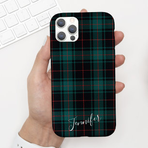 Para iPhone 11 Capa de telefone do nome da Xadrez Tartan Verde Pr