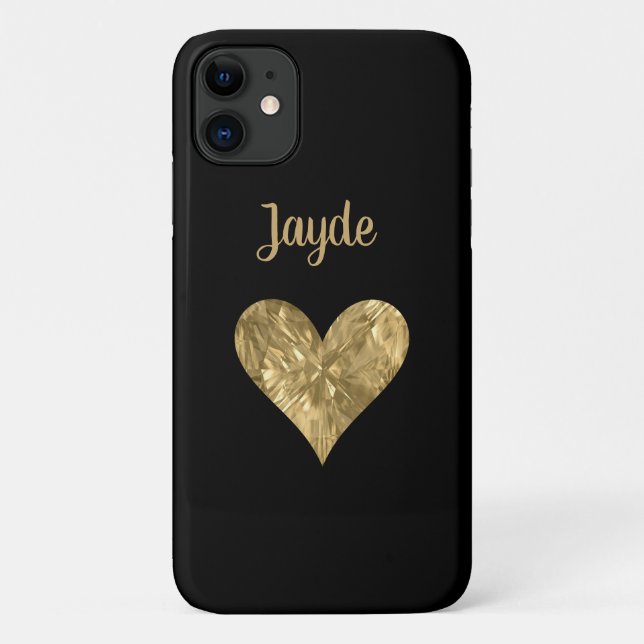 Para iPhone 11 Capa de telefone Dourada de coração personalizado (Verso)