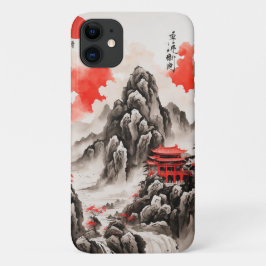 Para iPhone 11 Capa de telefone Elegante Chinesa - Vermelho e Pre