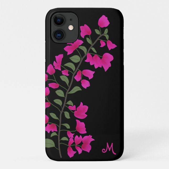 Para iPhone 11 Capa de telefone Fuchsia Pink Bougainvillea Monogr (Verso)