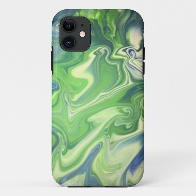 Para iPhone 11 Capa de telefone marmoreada azul esverdeado (Verso)