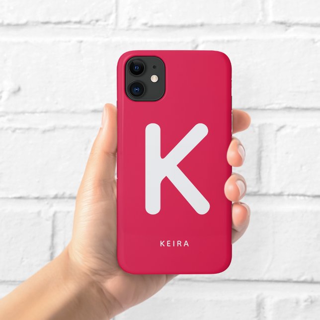 Para iPhone 11 Capa de telefone monograma vermelho cereja (Criador carregado)