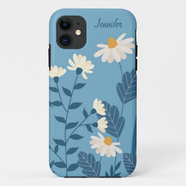 Para iPhone 11 Capa de Telefone Personalizada Tema Blue Daisy Flo (Verso)