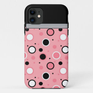 Para iPhone 11 Capa de telefone rosa e Bolinhas preta