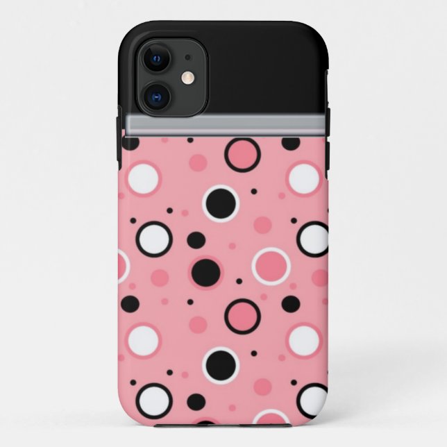 Para iPhone 11 Capa de telefone rosa e Bolinhas preta (Verso)