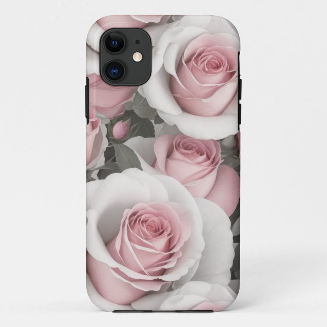 Para iPhone 11 Capa de telefone rosa e rosas brancas (Verso)