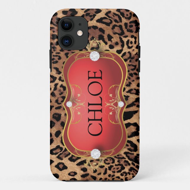 Para iPhone 11 Capa de telefone vermelha do leopardo do Ciao (Verso)