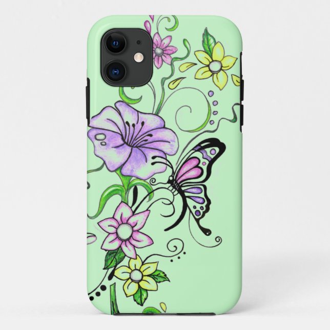 Para iPhone 11 Capa Floral Borboleta (Verso)