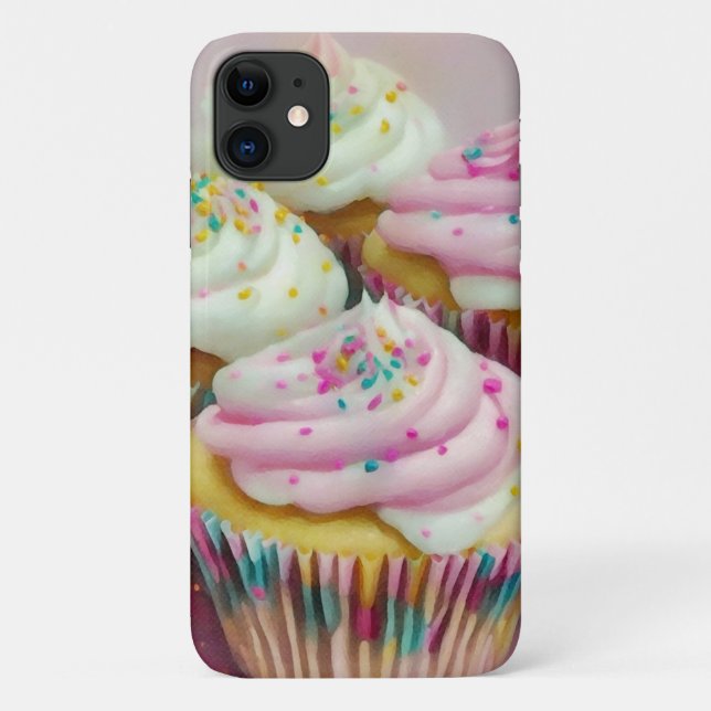 Para iPhone 11 Cupcake Dessert Cake Art em Capa de telefone rosa (Verso)