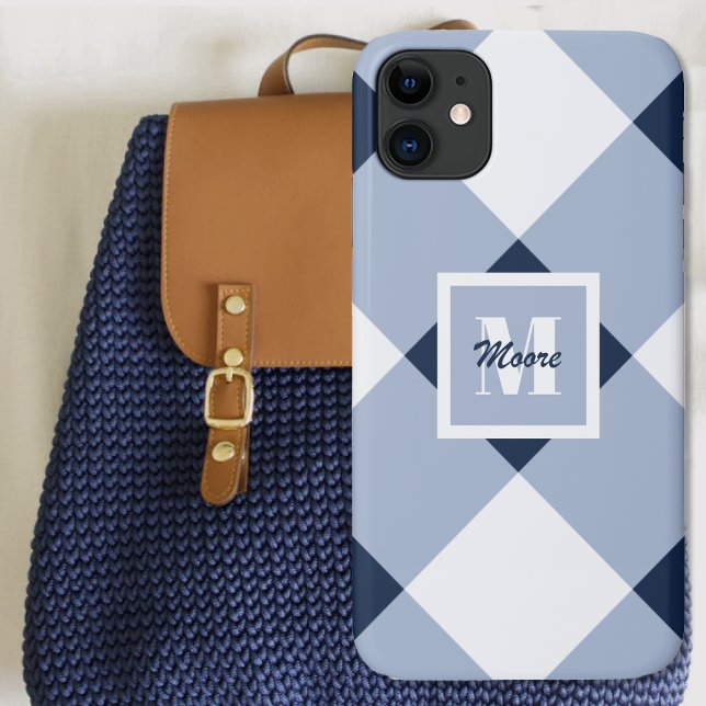 Para iPhone 11 Gingham - Capa de telefone Azul Marinho e Azul Cla (Gingham - Navy Blue and Light Blue Phone Case by Leapfroglisics Shop)