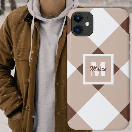Para iPhone 11 Gingham - Capa de telefone castanho-escuro e claro