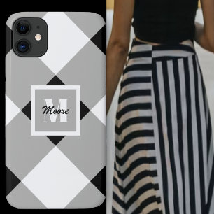 Para iPhone 11 Gingham - Capa de telefone negra e Cinza