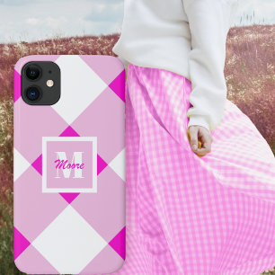 Para iPhone 11 Gingham - Capa de telefone rosa fuchsia e rosa pas