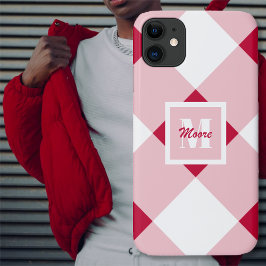 Para iPhone 11 Gingham - Vermelho Escuro e Capa de telefone Rosa 