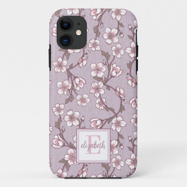 Para iPhone 11 Lavanda Monograma Floral Capa de telefone (Verso)