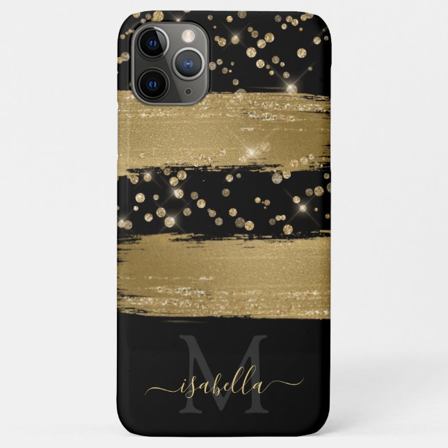 Para iPhone 11 Pro Max Capa de Celular Personalizada Preto Dourado (Verso)