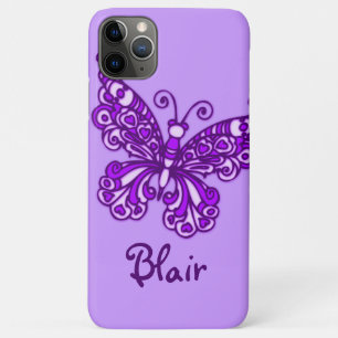 Para iPhone 11 Pro Max Capa de ipod nomeada do roxo da borboleta