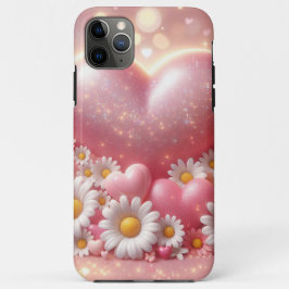 Para iPhone 11 Pro Max Capa de telefone de Design com Flores e Coração Ro