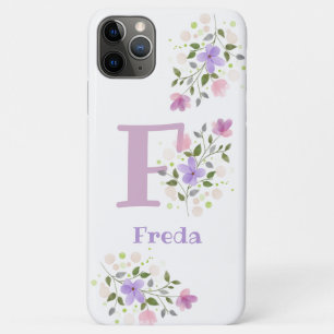 Para iPhone 11 Pro Max Nome inicial de adição e Design floral da capa de