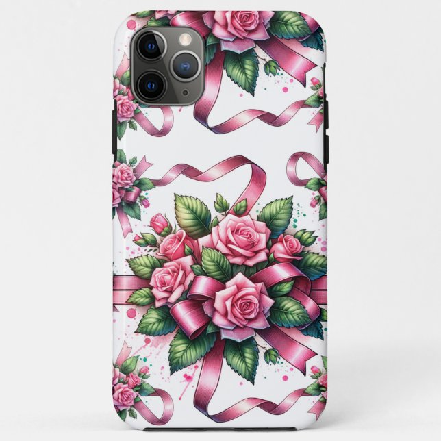 Para iPhone 11 Pro Max Rosas rosa e Capa de telefone de fitas (Verso)