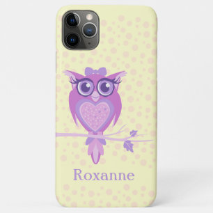 Para iPhone 11 Pro Max Roxo bonito da coruja das meninas & capa do ipod