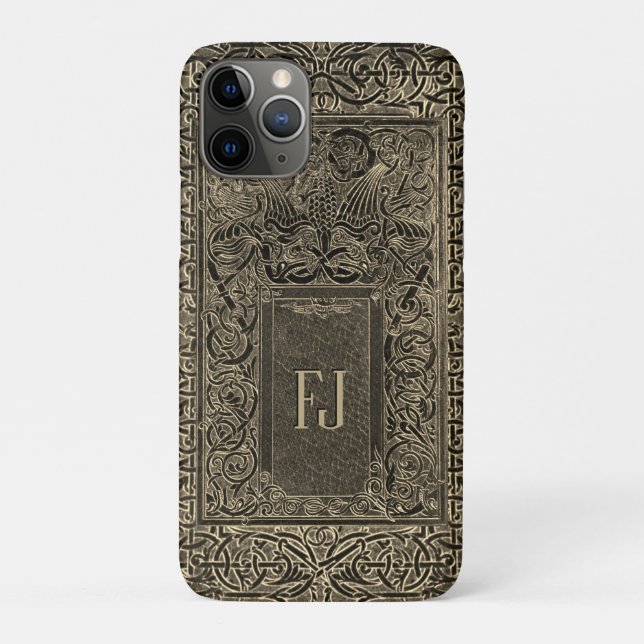 Para iPhone 11 Pro Ouro Art Deco Capa de telefone com seu(s) inicial( (Verso)