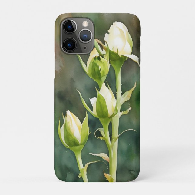 Para iPhone 11 Pro Rosa de rosas brancas Capa de telefone de arte (Verso)