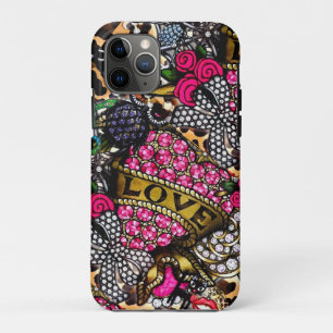 Para iPhone 11 Pro Rosa Diamond Mosaico Capa de telefone