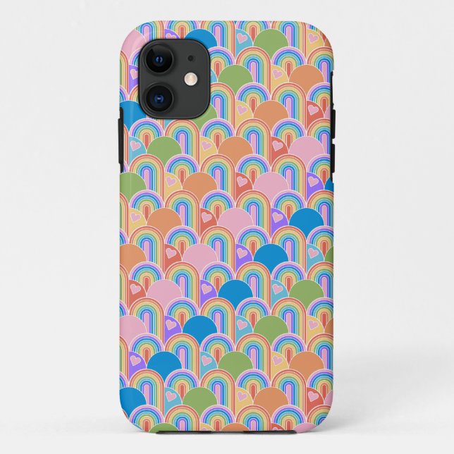 Para iPhone 11 Rainbow Clamshell com Capa de telefone de coração (Verso)